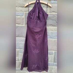 Express Purple Floral Embroidered Halter Dress 12
